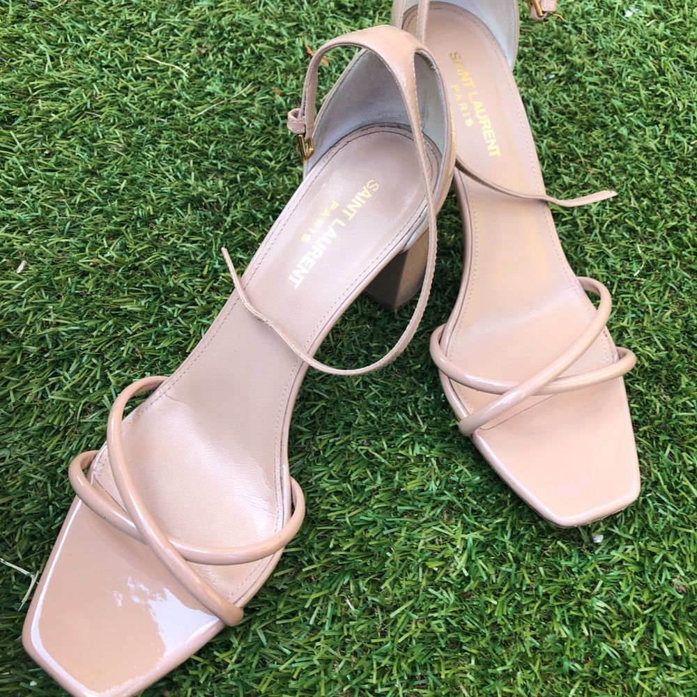 Saint Laurent Tan Leather Ankle Strap Sandals